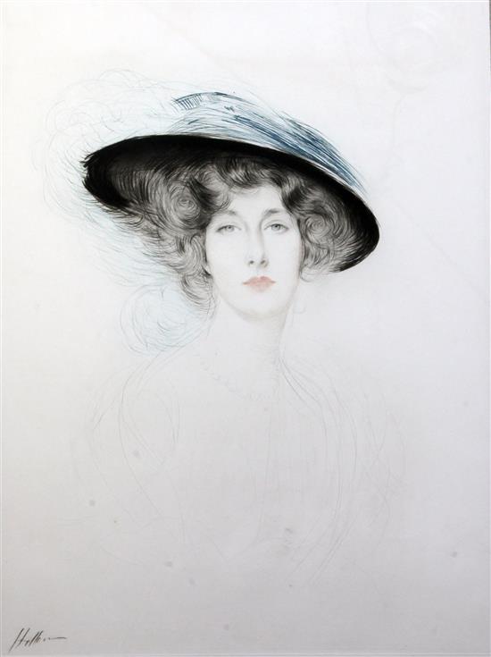 Paul Cesar Helleu (1859-1927) Liane des Pougy-Le Chapeau à Plume (M39), 23 x 18in.